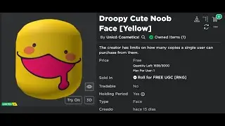 Claiming Droopy Cute Noob Face Yellow | [FREE LIMITED INGAME] (Easy UGC) Sold Out