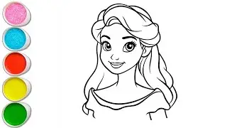 Cute Princess Belle Drawing for kids, Painting & Coloring for kids, Toddlers | Let's Draw Together
