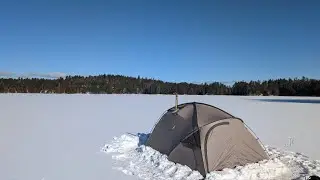 WINTER HOT TENT CAMP ON A LAKE LOW -22 WITH @chevybuddoutdoors