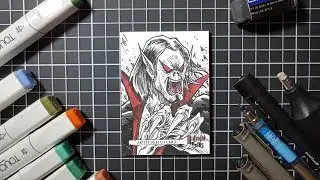 Midnight Sons Fleer Ultra Sketch Card Timelapse drawing Morbius from Studio Zoo -  Sugiarto Aliputra