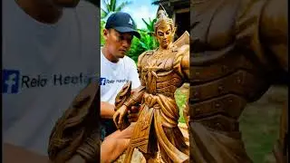 Ukiran Kayu Karakter Hero Gatot Kaca 🪵#WoodCarving#WoodArt#HandcraftedArt#WoodSculpture#ArtisanCraft