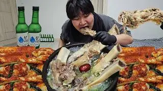 After work and a shower, a mukbang of steaming hot king galbitang with crunchy altari kimchi and ...