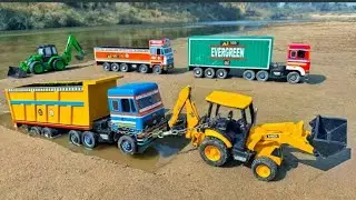 New BharatBenz Tata Truck Muddy Accident Pulling Out JCB 3DX | Jcb Cartoon | Tractor Cartoon Video 