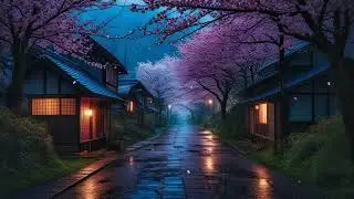 Relaxing Cherry Blossom Rain Sounds in a Peaceful Village - ASMR for Sleep, Study, and Meditation