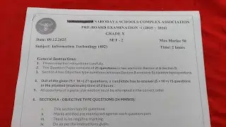 Sahodaya Pre-board ll  Class10 Information Technology set-2 Question Paper (2025-26 ) ll CBSE ll 