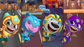 Talking Tom Hero Dash Gold Flash Tom VS Blue Wave Angela VS Sunbeam Hank VS Mighty Ginger Gameplay