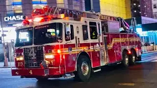 FDNY LADDER 4, USING THE REAL &ldquo;Q&rdquo; SIREN, WHILE RESPONDING ON 7TH AVENUE IN TIMES SQUARE, MANHATTAN.