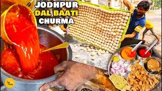 Rajasthani Village Style Cowdung Wali Dal Baati Daily 10000 Baati Making Rs. 70/-  l Jodhpuri Food
