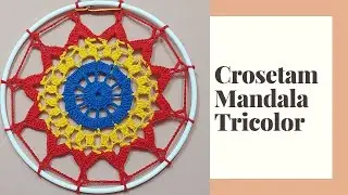 Crosetam mandala tricolor pe cerc cu diametru de 25 cm