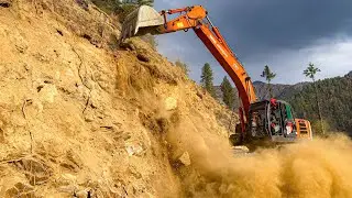 Extreme Mountain Road Construction by Skillful Operator | Hillside Cutting for Narrow Mountain Road
