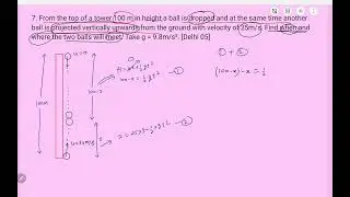 7. From the top of a tower 100 m in height a ball is dropped and at the same time another ball is...