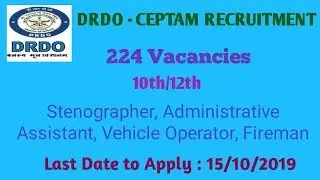 DRDO CEPTAM Recruitment 2019| Admin  and allied posts| Stenographer|Administrative Assistant|