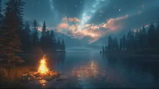 Lakeside Bonfire Ambience ⛰️ 3-Hours of Crackling Fire & Gentle Lake Waves