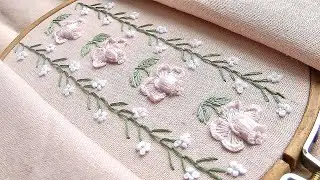 3D Floral Border Embroidery with Textured Roses | Hand Embroidery Tutorial