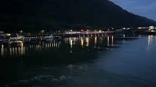Nighttime time-lapse of Holland America cruise ship departure from Juneau, Alaska