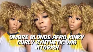 OMBRE BLONDE AFRO KINKY CURLY SYNTHETIC WIG | VITORISH AMAZON | Lindsay Erin