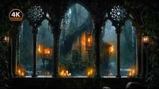 RAIN FAKE WINDOW 4K | Heavy Rain in Gothic Ambience (Dark Screen for Sleep)