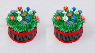 Paper Grass Flower With Table vase: Making Home Decor Craft| At home with DIY