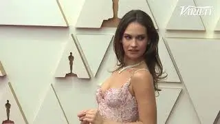 Lily James stuns in pastel pink on the Oscars red carpet