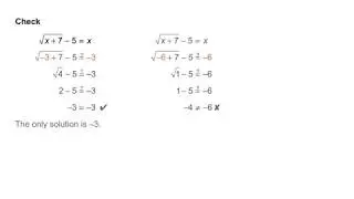 Algebra 2 6-5 Solving Square Root & Radical Equations: Problem 4 - Checking for Extraneous Solutions