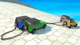 Beamng Drive - Chained Cars High Speed Downhill Jumps