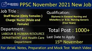 Charge Nurse and Staff Nurse PPSC Job 2021