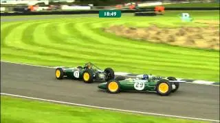 Nick Fennell spins Lotus-Climax 25 in the Glover Trophy race at Goodwood Revival
