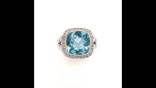 David Yurman Authentic Estate Blue Topaz Diamond Albion Ring Size 7 Silver 0.22 TCW DY182