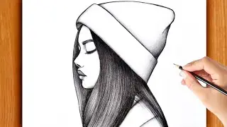 How to Draw a Beautiful Girl with a Beanie | Easy Step-by-Step Drawing Tutorial