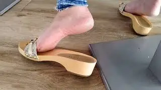 mature feet shoeplay in Wood mules