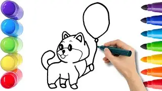 How To Draw cute cat Drawing, Painting & Coloring For Kids and Toddlers_ Child Art 🐋🌈🎨
