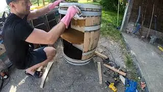 Homemade Whiskey Cabinet made from Whiskey Barrel
