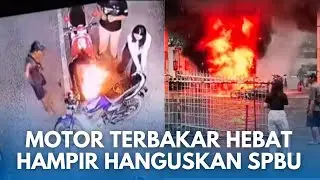 DETIK-DETIK MENCEKAM! Sebuah Motor Terbakar Hebat Di SPBU Hyundai Cikarang, Api Muncul Dari Tangki
