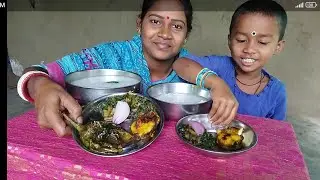Pakhala eating|Saga vaja//Machha bhaja//Gota baigan masala vaja//pakhala sangaku fish vaja