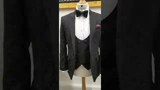 Black Tie - Wedding Attire Black Brocade + Wool Peaked Lapel + DB Waistcoat + Accessories