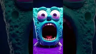 Turquoise porous monster with bulging pink-purple eyes #horror #ytshortsviral