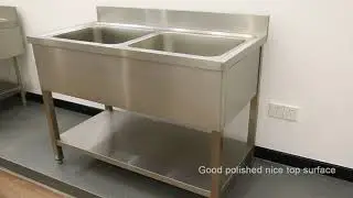 Stainless Steel Commercial Kitchen Double Bowl Kitchen Sink with Undershelf