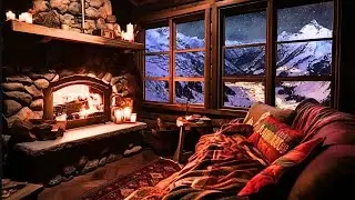 Crozy Cabin LIVE - Winter Fireplace & Snowy Mountains