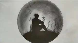 Alone boy drawing for beginners / step by step boy sitting alone scenery drawing : )#samARTs