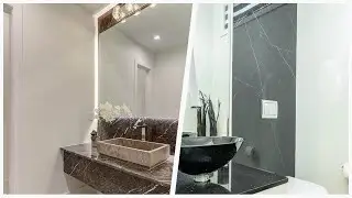 75 Beautiful Powder Room With Black Countertops And A Floating Vanity Design Ideas #538 🖤