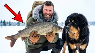 Winter Survival: Ice Fishing Catch & Cook | Cozy Log Cabin Life with Dog
