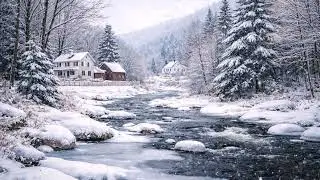 Calming Snowcore Music with a Peaceful River - Sit an Relax with upbeat LoFi.