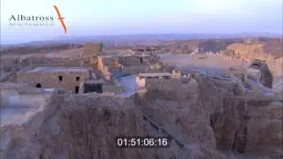 Aerial footage of Masada at sunrise, Judea desert, Israel
