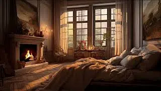 Relaxing Bedroom Ambience 🌿 Birds Chirping, Fireplace Crackling (Cozy Morning)