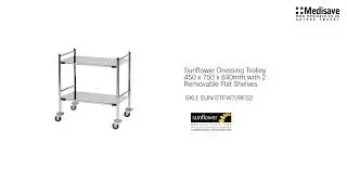 Sunflower Dressing Trolley 450 x 750 x 840mm with 2 Removable Flat Shelves SUN STFW7 RFS2