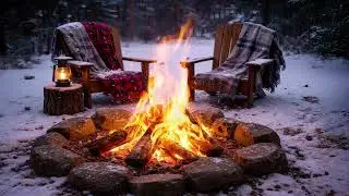Crackling Campfire in the Snow🔥❄️ Cozy Winter Fire Ambience | 10 Hour Relaxation