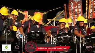 19 SINGLE PAN BANDS TRINIDAD & TOBAGO FIRE SERVICE STEEL ORCHESTRA FIRE COMING DOWN