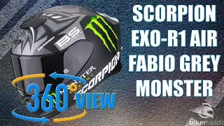 SCORPION EXO R1 Air Fabio Monster Grey Motorcycle Helmet 360&deg; 4K Video|Bikerheadz.co.uk