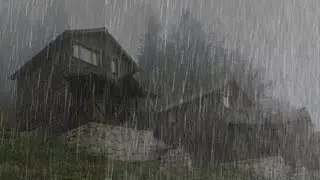 Get Over Insomnia with Heavy Rain & Robust Thunder Sounds Pierces a Tin Roof of Forest Farm at Night
