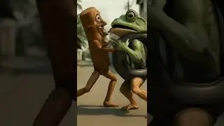 fight, the wooden figure knocks the frog down . #cartoon #cartoonfight #cartoonmovie #ai